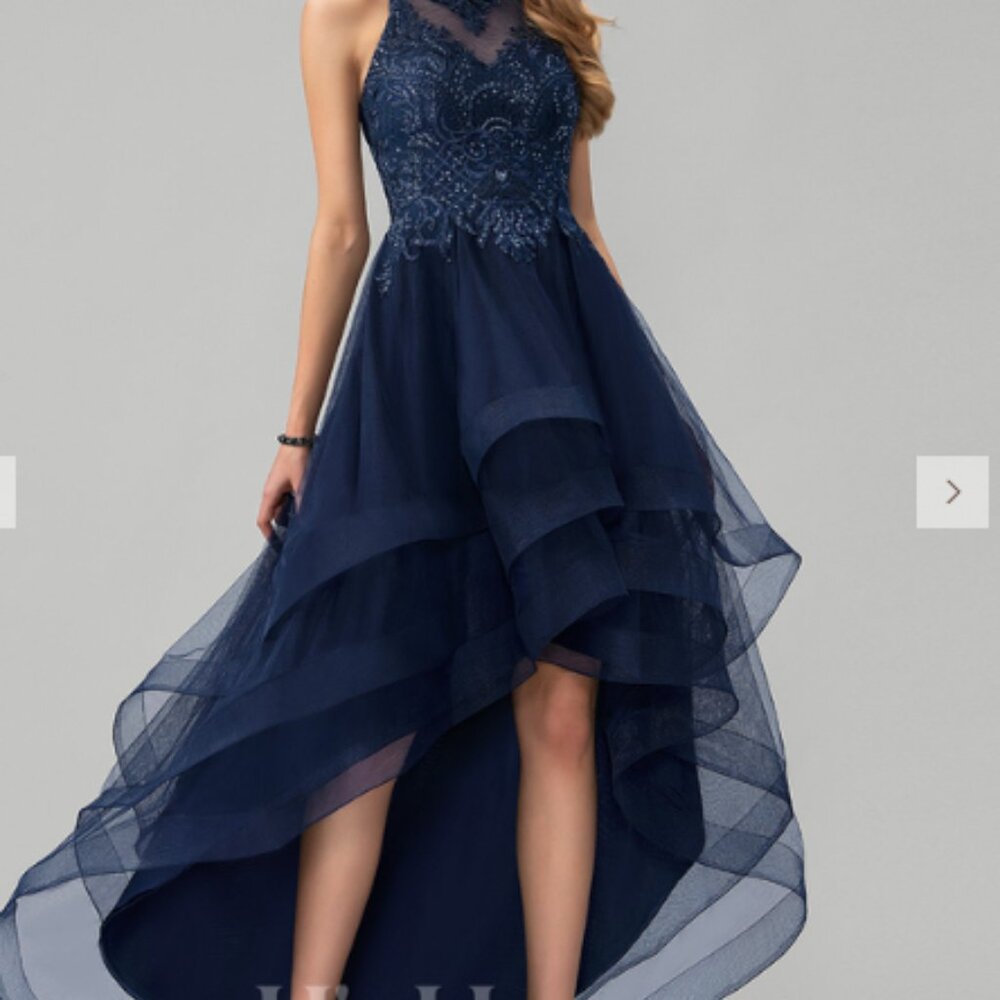 Ball-Gown/Princess Scoop Asymmetrical Tulle Prom Dresses With Beading Sequins